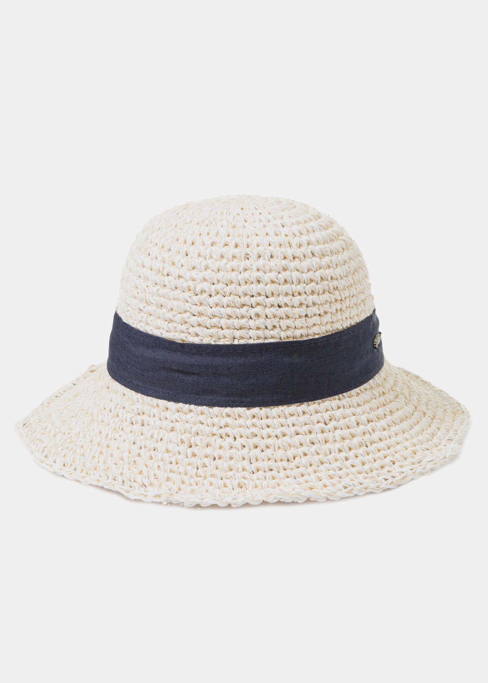 Cream Soft Hat w/ Navy Ribbon